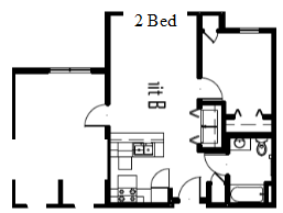 Floor plan for 2 beds, 1 bath, 790 sqft